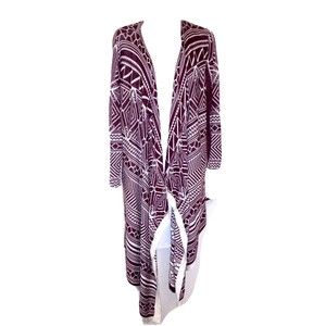 Cato Burgundy And White Open Front Long Sleeve  Cardigan Sweater Sz Medium